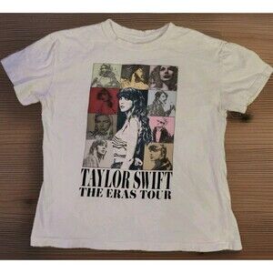 2023 Taylor Swift Eras Tour T Shirt Size M Cotton Short Sleeve White Sm Flaw